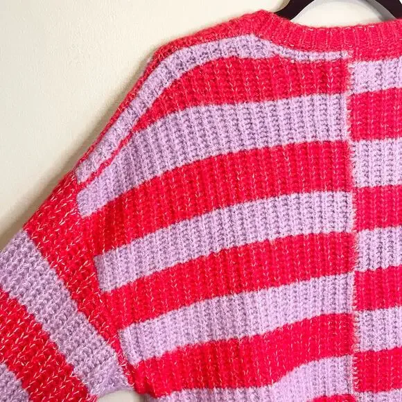 BLANK NYC Good Mood Sweater Medium Red Wool Blend Colorblock Striped Cozy NWT - Picture 6 of 11